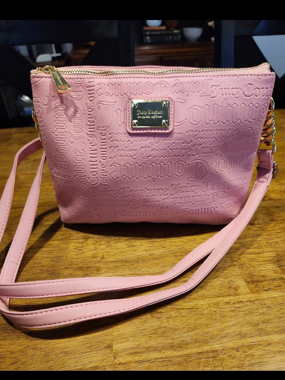 Juicy Couture Pink Embossed Logo Crossbody with Gold Accents